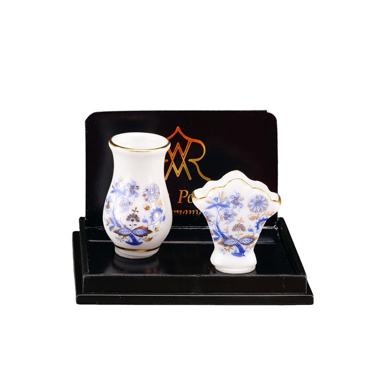 Reutter Miniaturen Blue Onion Twee vaasjes