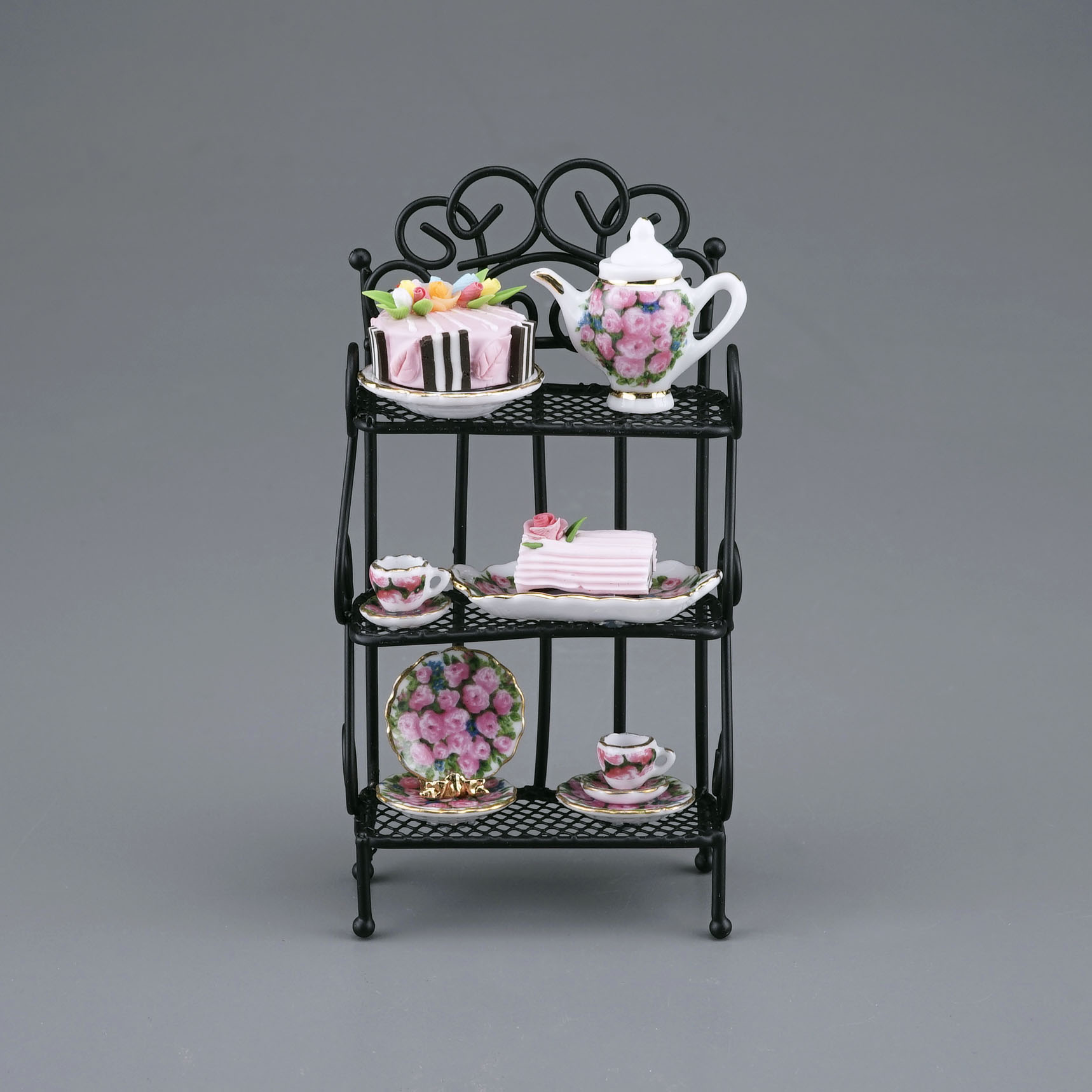 Reutter Miniaturen Keukenrek met koffieservies en taartjes