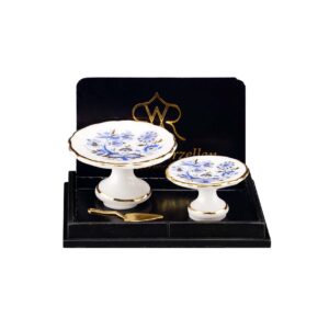 Reutter Miniaturen Blue Onion Twee taartschotels op voet