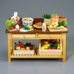 Reutter Miniaturen Blue Onion Werktafel met groente
