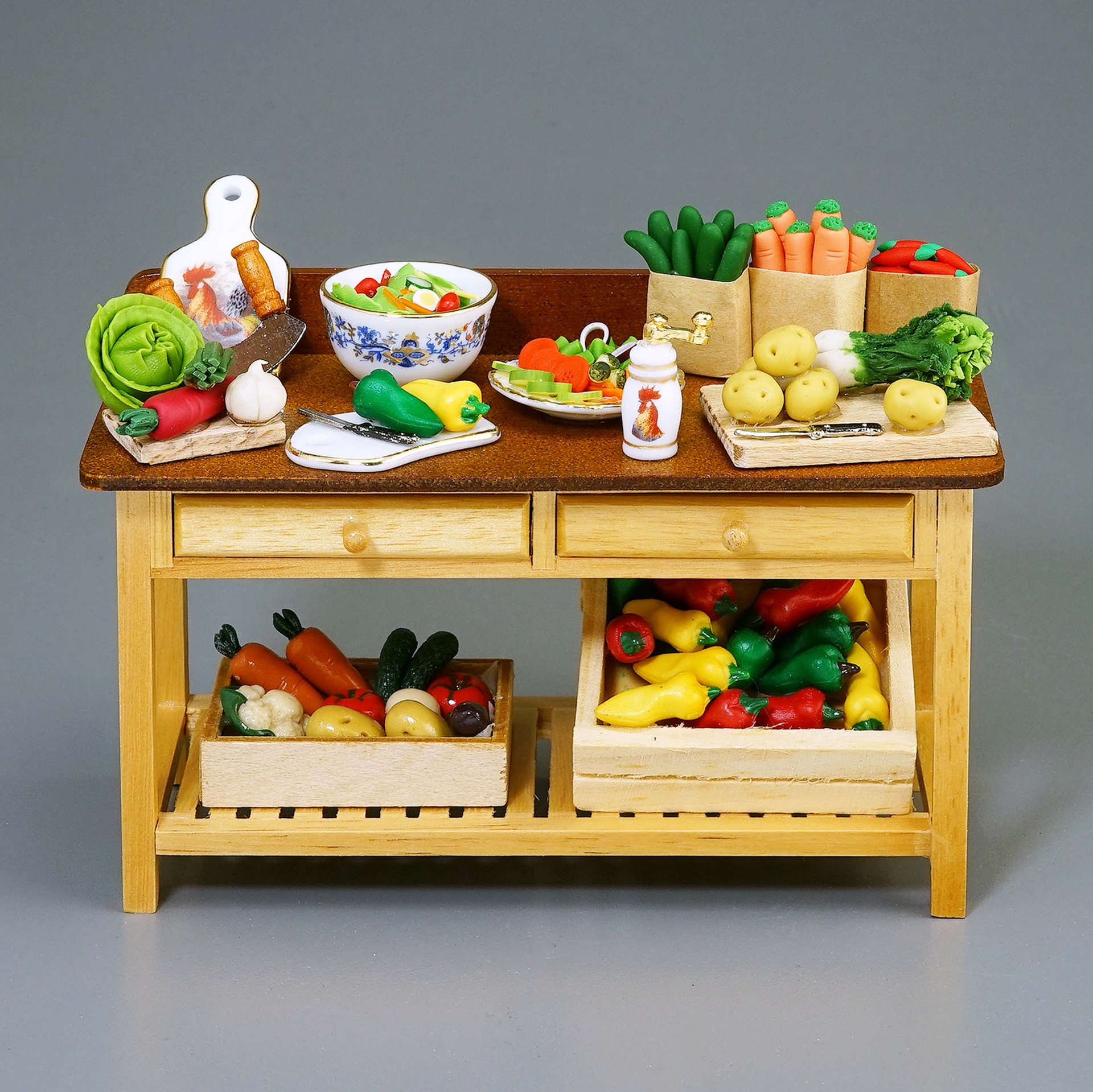 Reutter Miniaturen Blue Onion Werktafel met groente